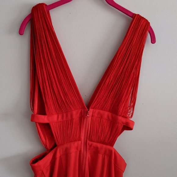 Bebe Double Plunge Fringe Dress in Red - Picture 5 of 6